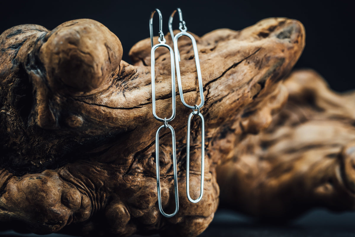 Sterling Silver Lg Paper Clip Drop Earrings