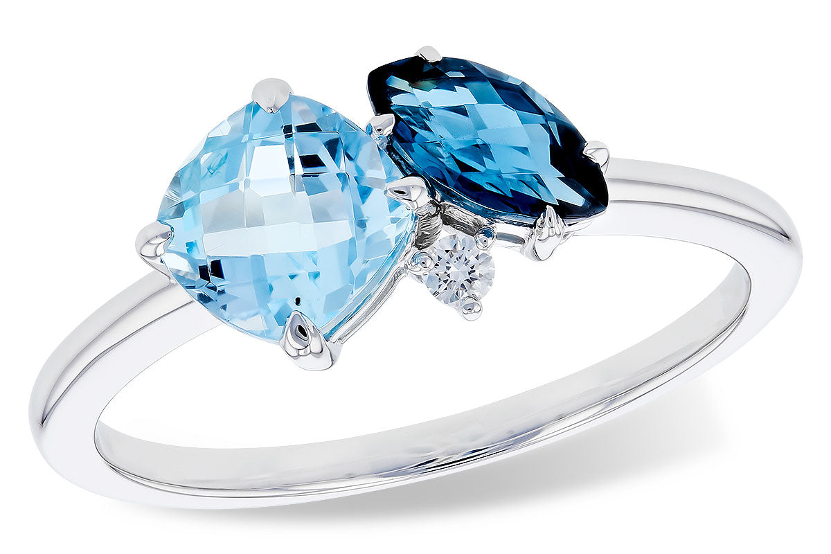 14k White Gold Blue Topaz and Diamond Ring