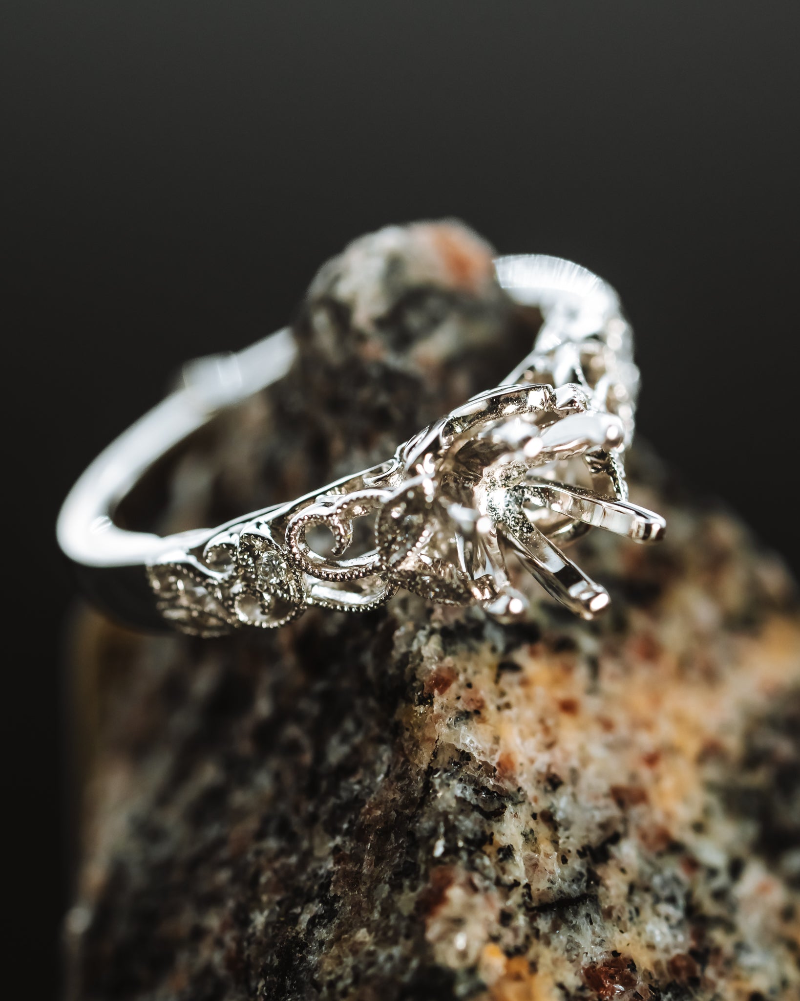 14k White Gold Semi-Mount and Melee Diamond Ring