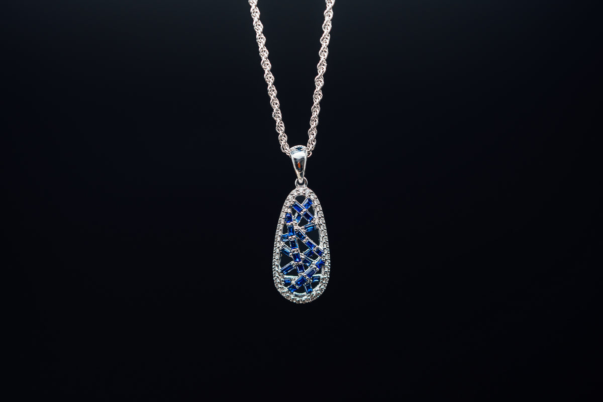 14k White Gold Sapphire and Diamond Pendant
