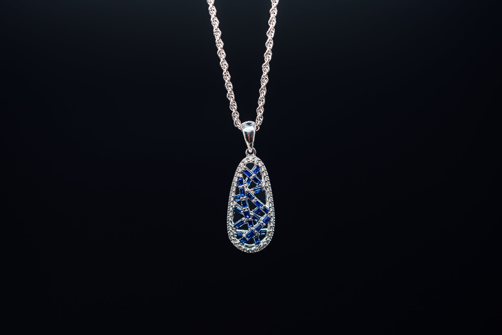 14k White Gold Sapphire and Diamond Pendant