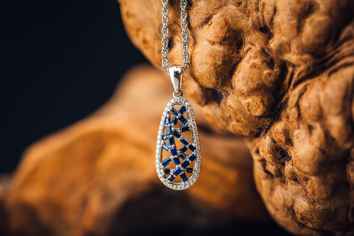 14k White Gold Sapphire and Diamond Pendant
