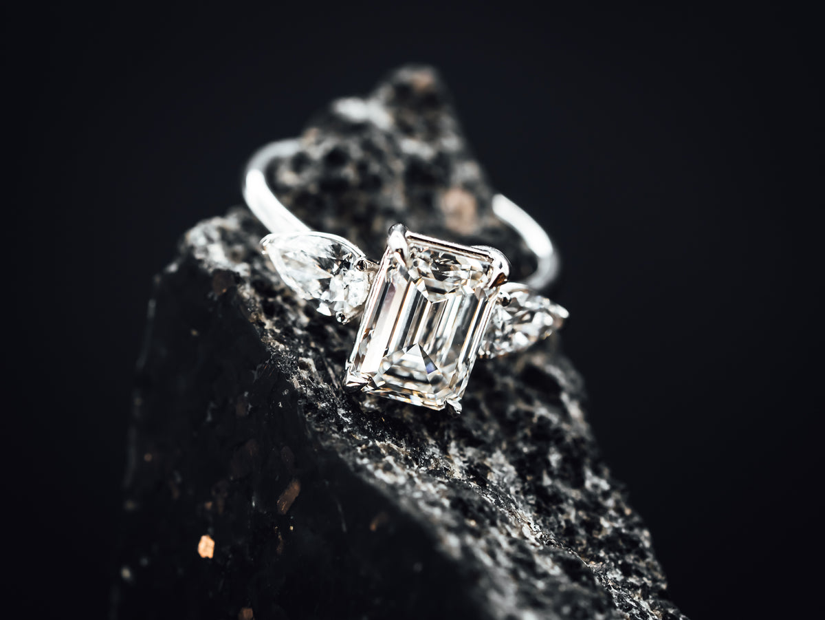 14k White Gold 3 Stone Diamond Engagement Ring