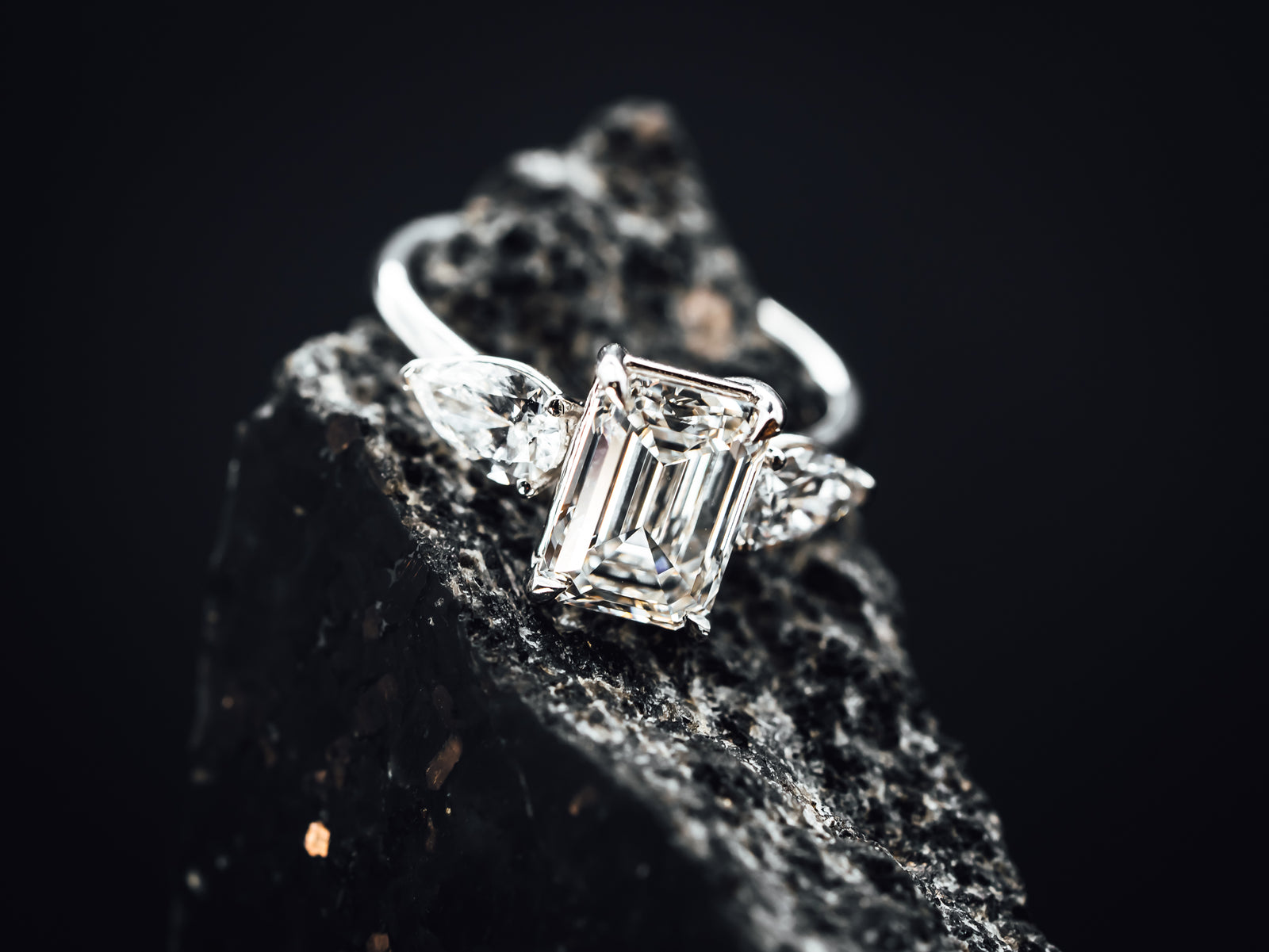 14k White Gold 3 Stone Diamond Engagement Ring