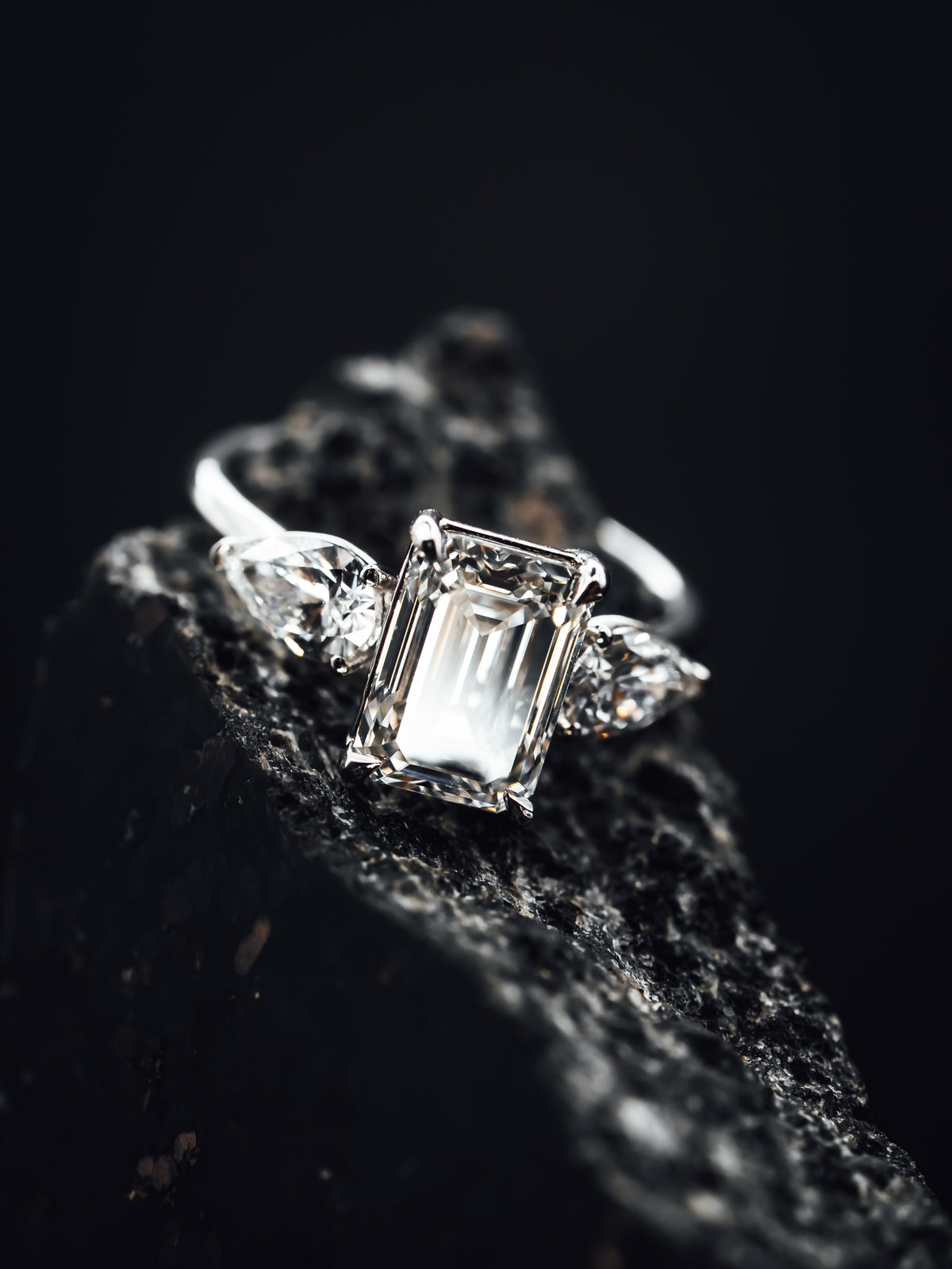 14k White Gold 3 Stone Diamond Engagement Ring