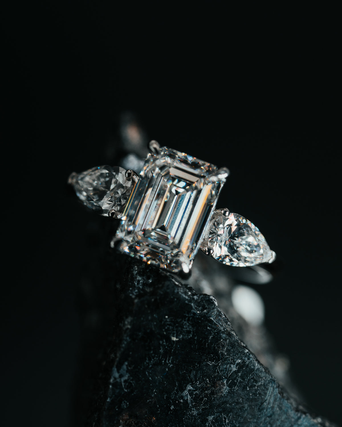 14k White Gold Lab Grown Diamond 3 Stone Ring