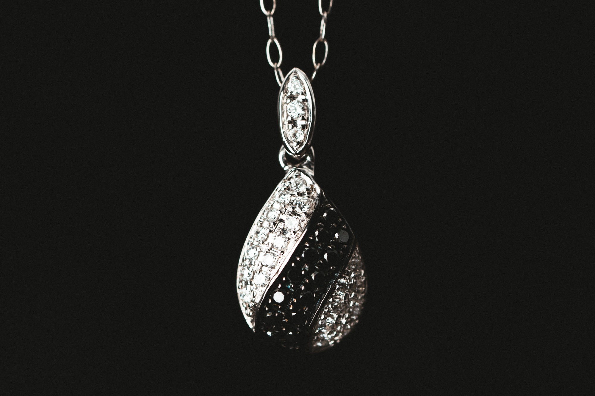 14k White Gold Small Black and White Pave' Diamond Pendant