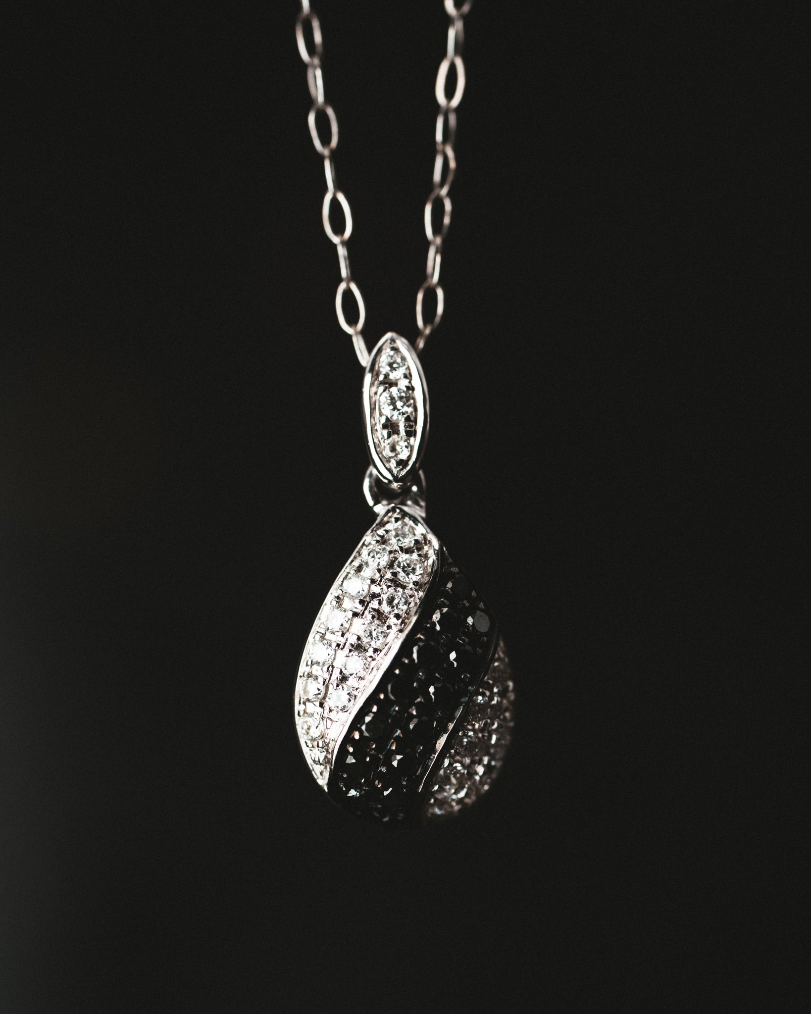 14k White Gold Small Black and White Pave' Diamond Pendant