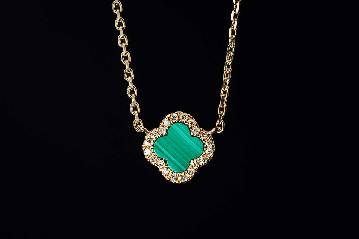 14k Yellow Gold Malachite and Diamond Necklace