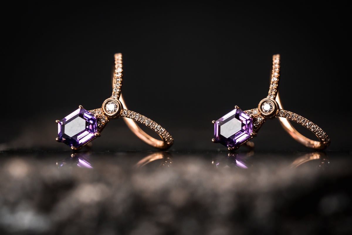 14k Rose Gold Amethyst and Diamond Earrings