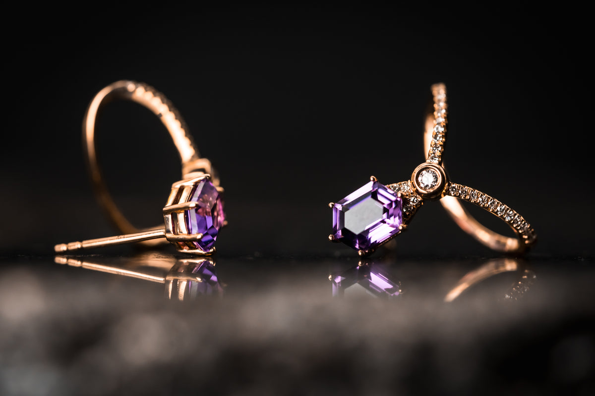 14k Rose Gold Amethyst and Diamond Earrings
