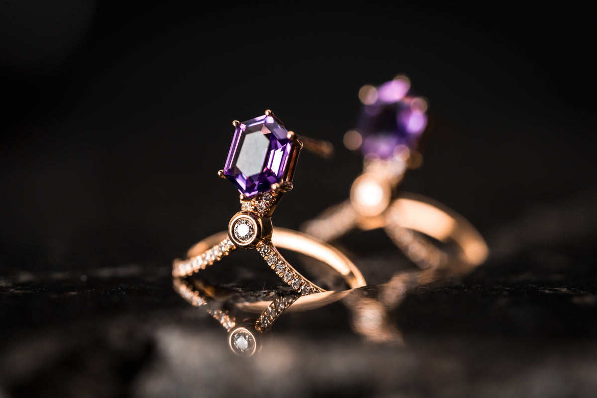 14k Rose Gold Amethyst and Diamond Earrings