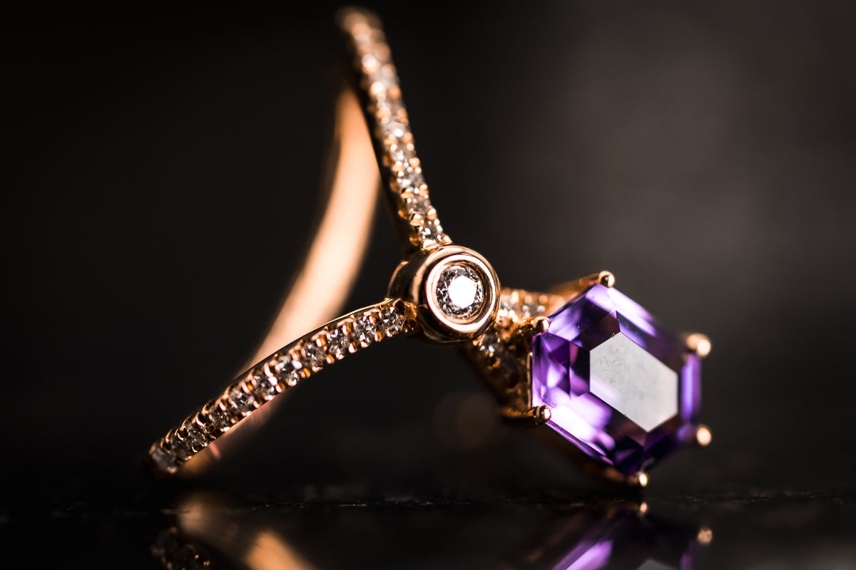 14k Rose Gold Amethyst and Diamond Earrings