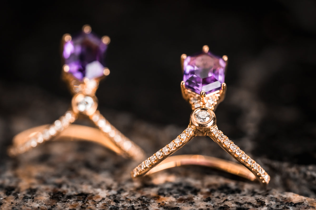 14k Rose Gold Amethyst and Diamond Earrings