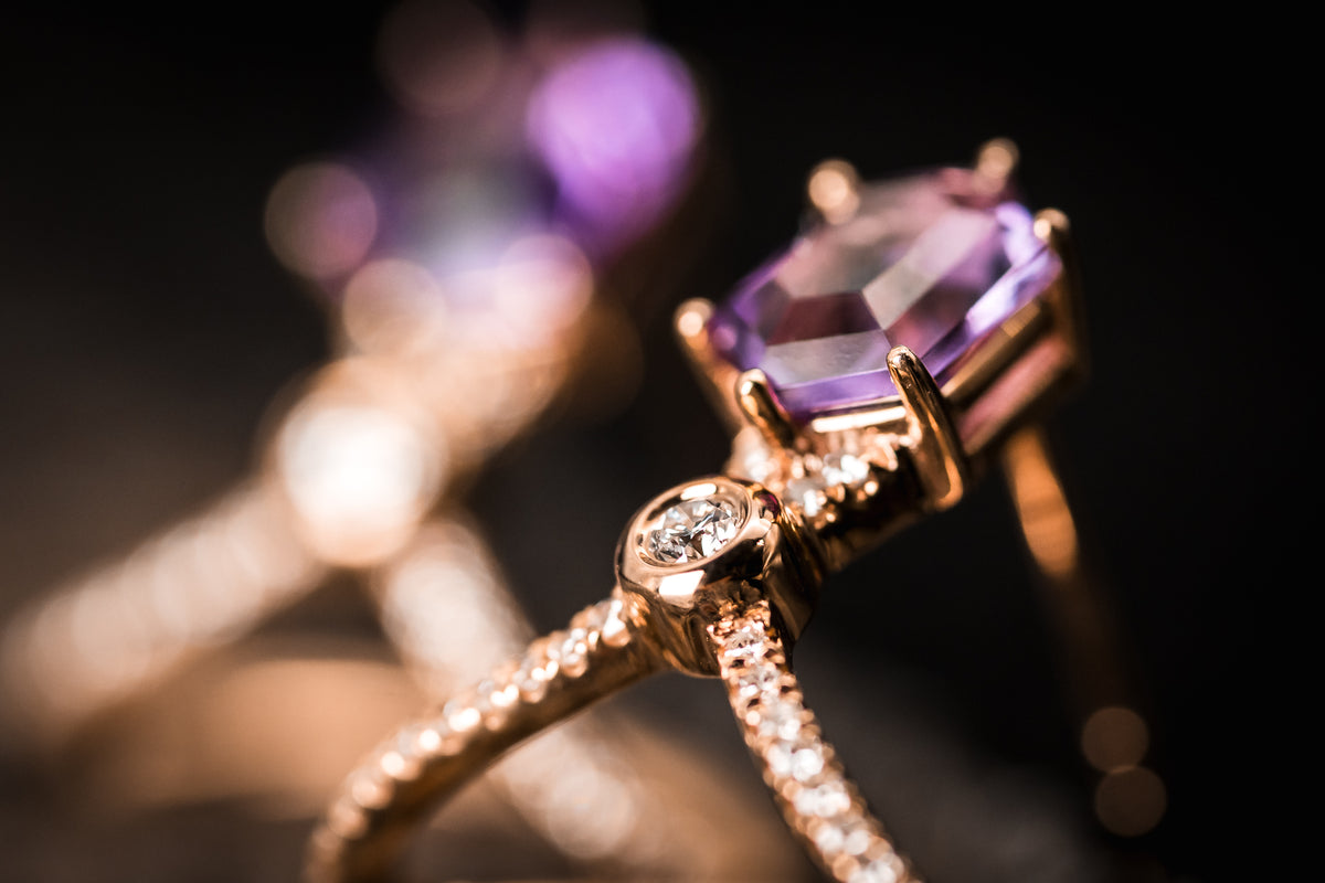 14k Rose Gold Amethyst and Diamond Earrings