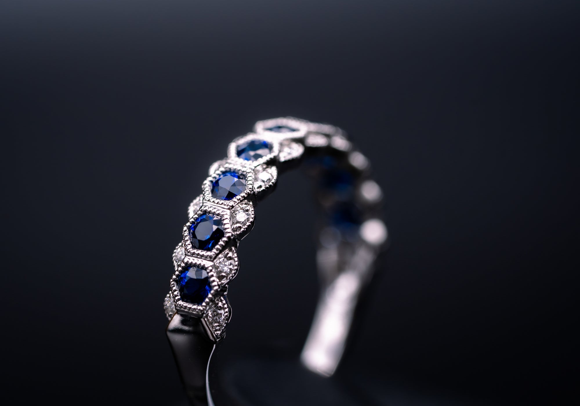 14k White Gold Sapphire and Diamond Ring