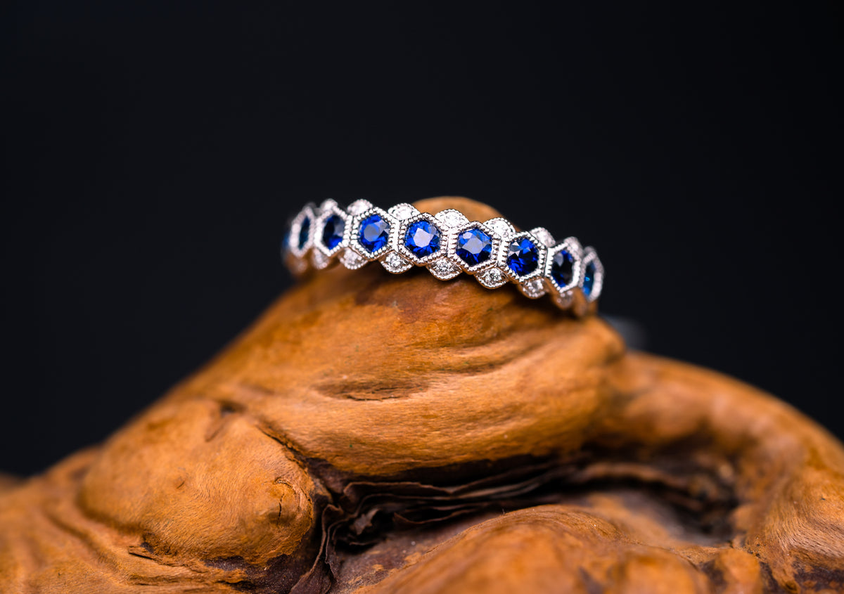 14k White Gold Sapphire and Diamond Ring