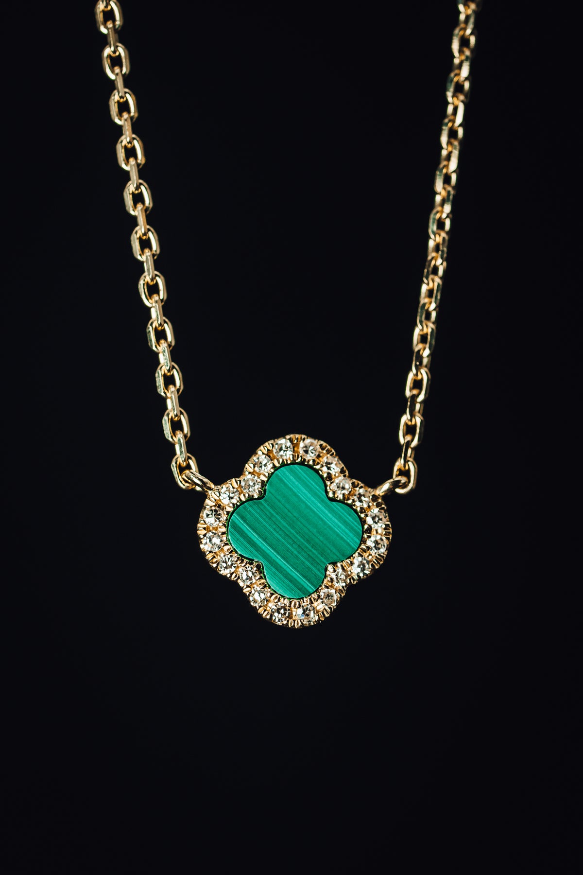 14k Yellow Gold Malachite and Diamond Necklace