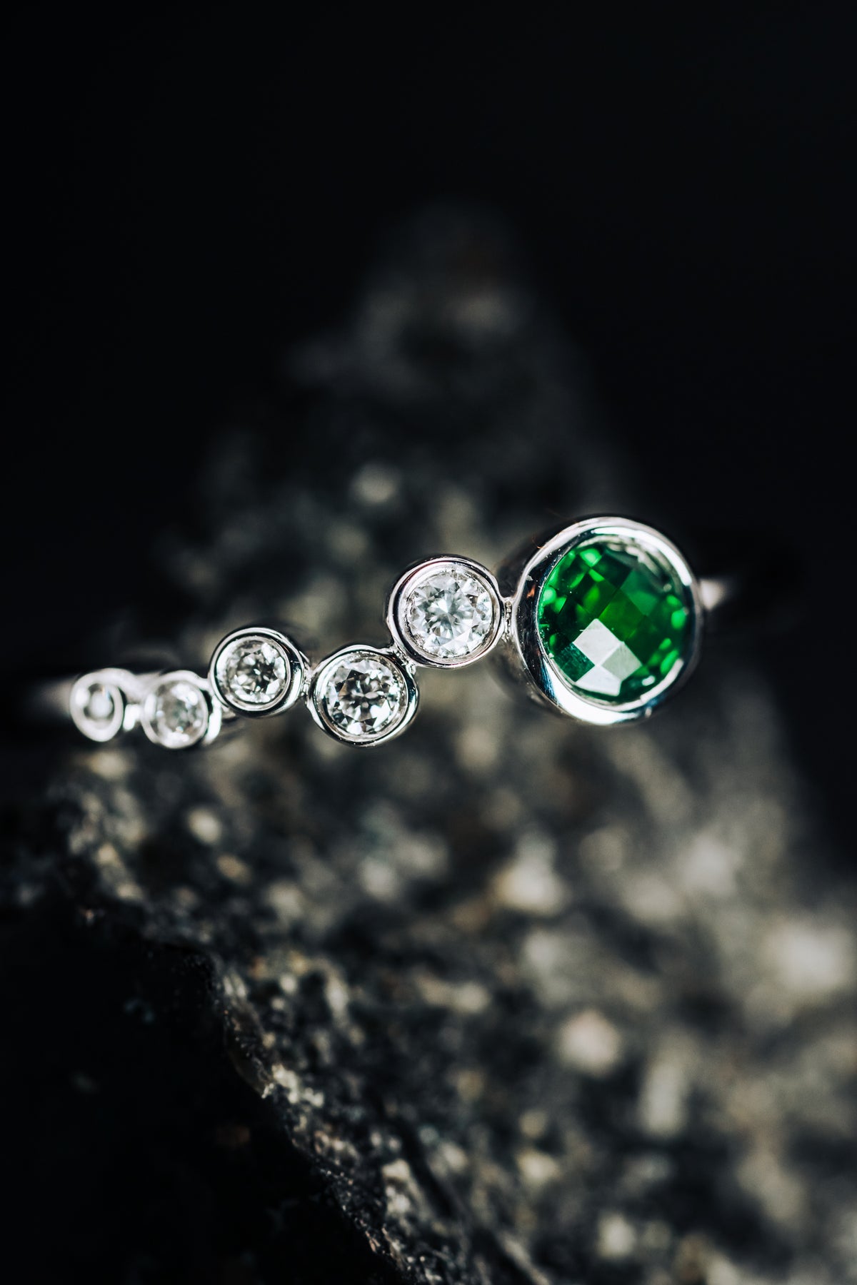 14k Yellow Gold Chrome Diopside and Diamond Ring