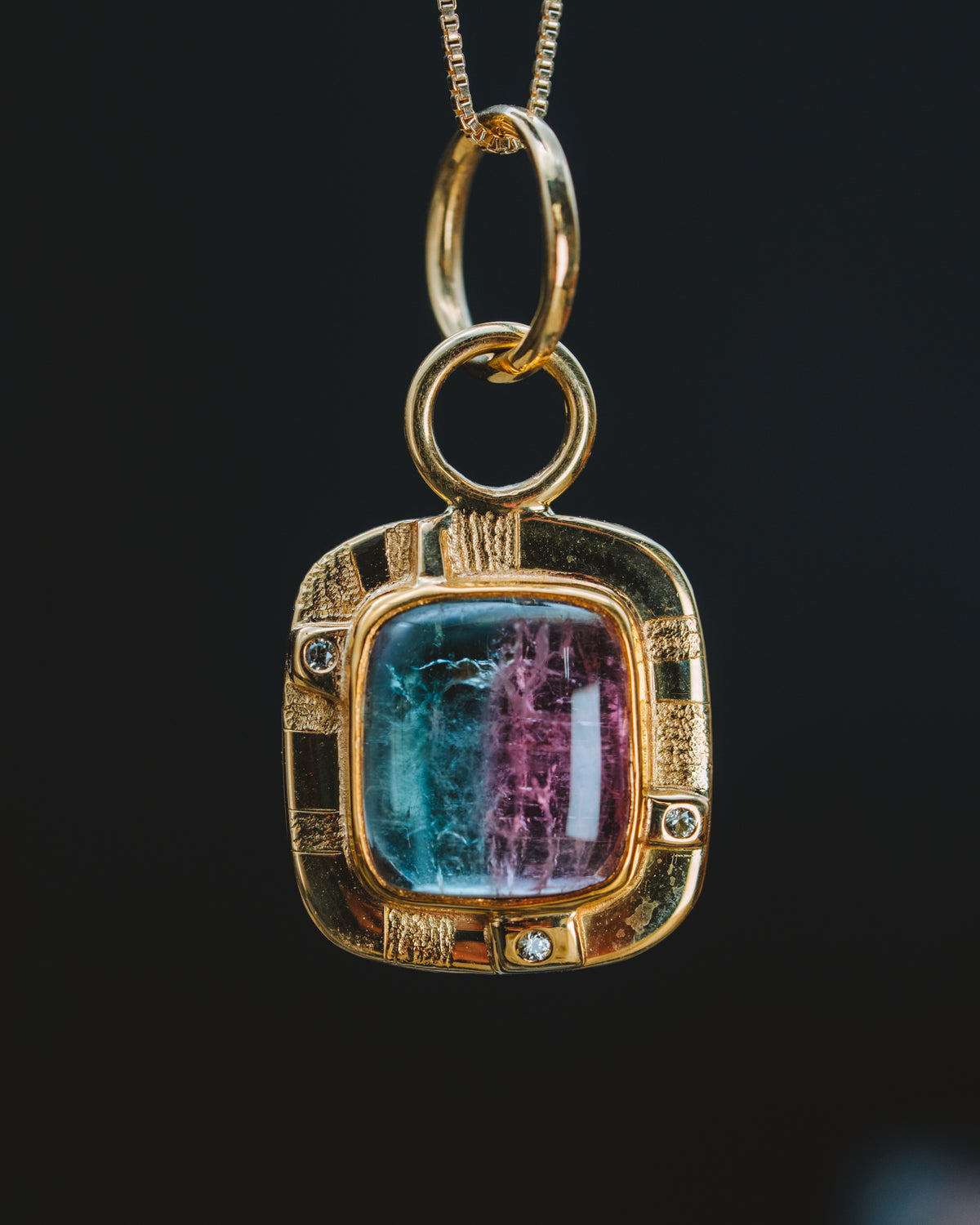 18k/22k Yellow Gold Bi-Color Tourmaline and Sapphire Custom Pendant