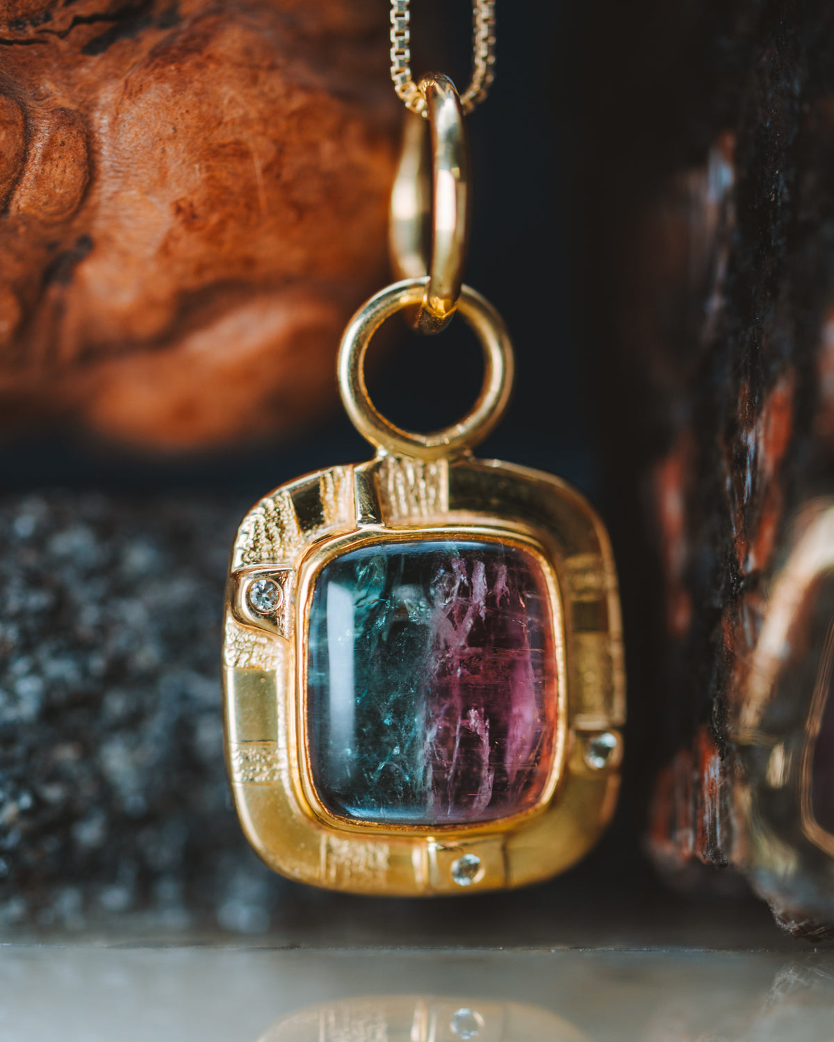 18k/22k Yellow Gold Bi-Color Tourmaline and Sapphire Custom Pendant