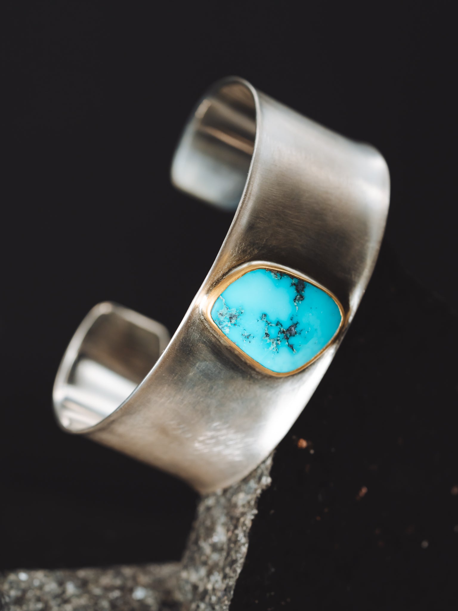 Sterling Silver/22k Yellow Gold and Turquoise Cuff