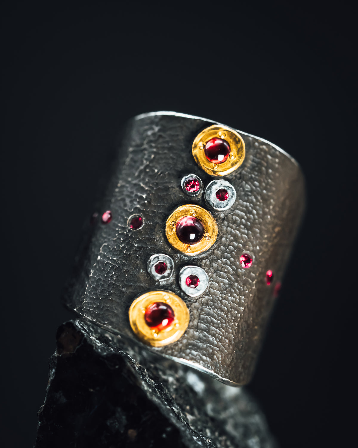 Sterling Silver and 22k Yellow Gold Platinum Ruby and Spinel Ring