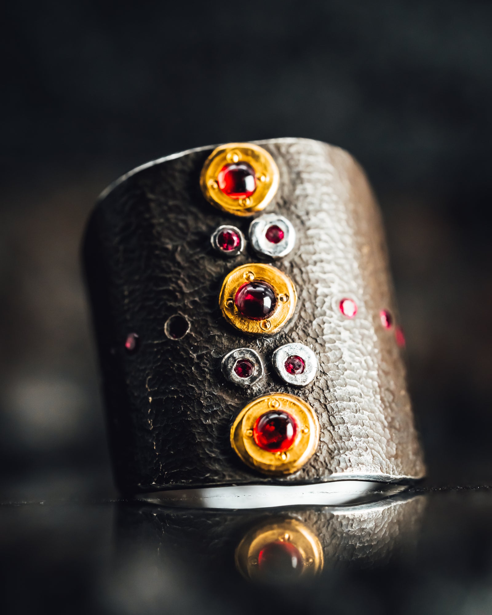 Sterling Silver and 22k Yellow Gold Platinum Ruby and Spinel Ring