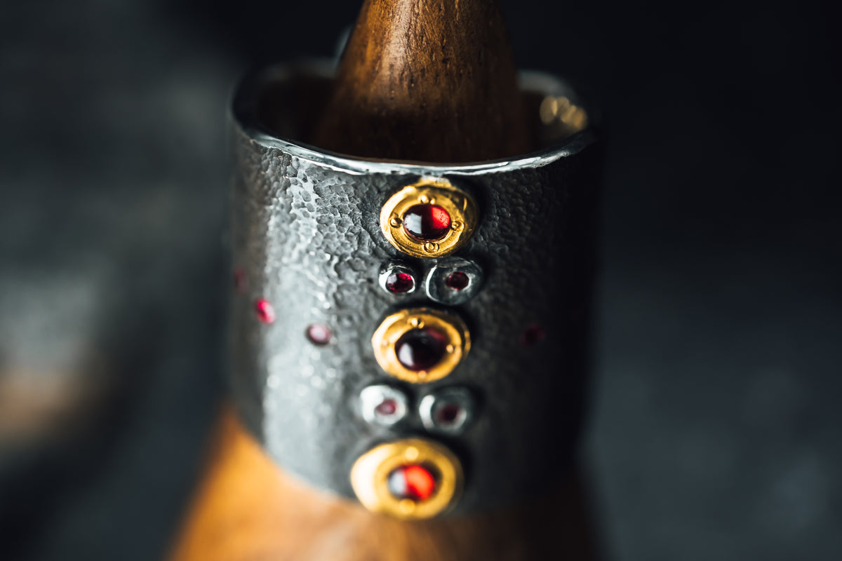 Sterling Silver and 22k Yellow Gold Platinum Ruby and Spinel Ring