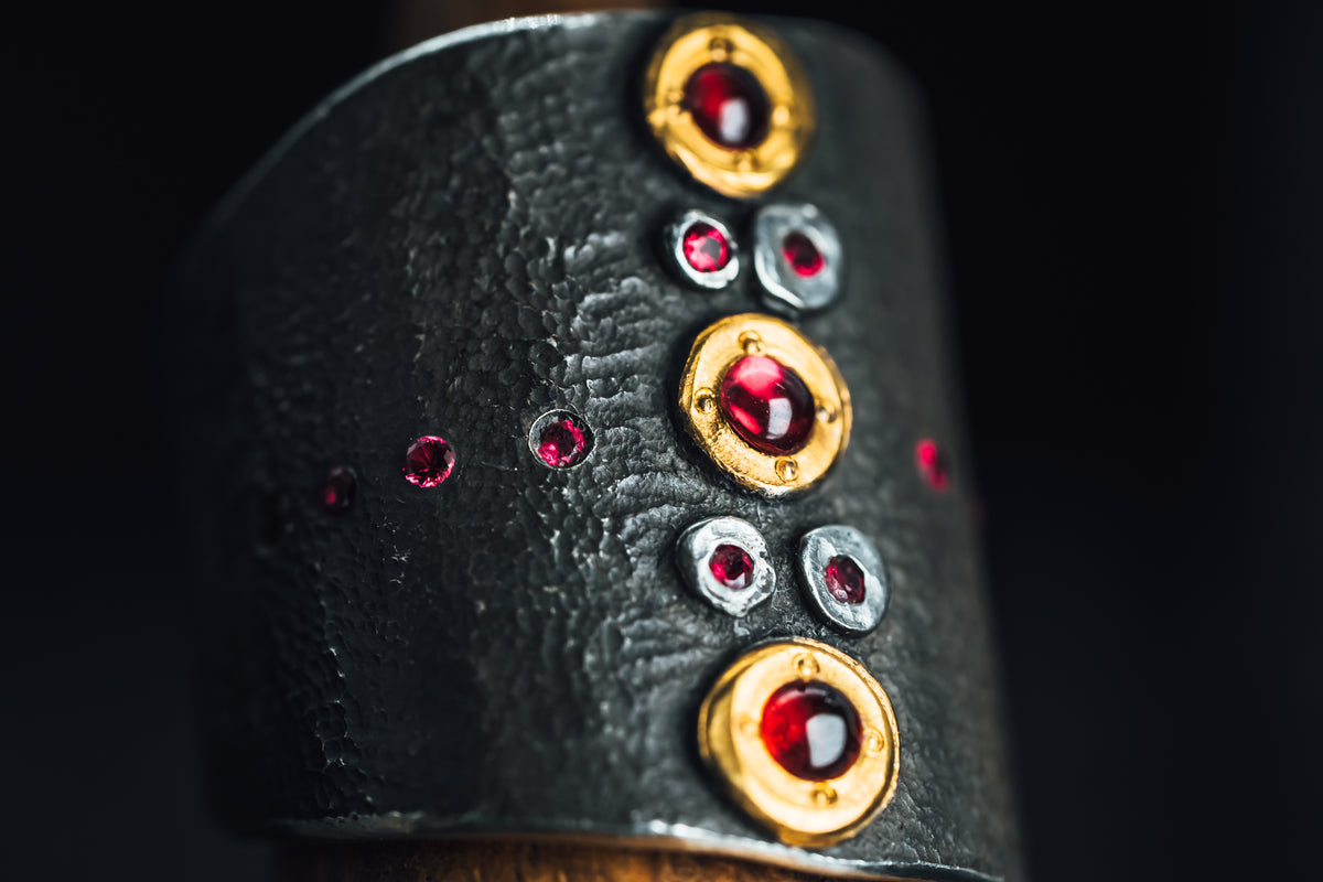 Sterling Silver and 22k Yellow Gold Platinum Ruby and Spinel Ring