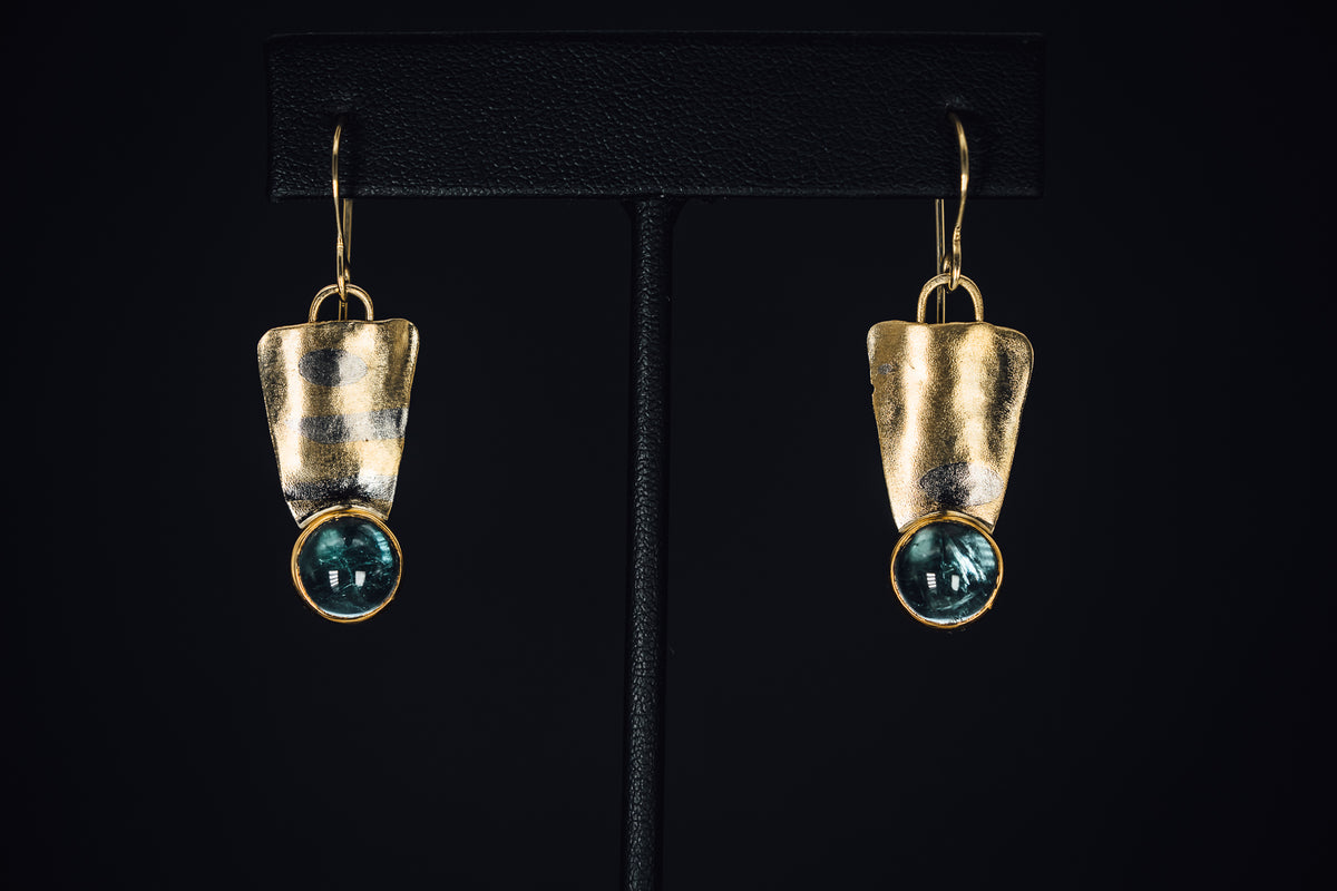 18k Yellow Gold and Fused Platinum Drop Aquamarine Earrings