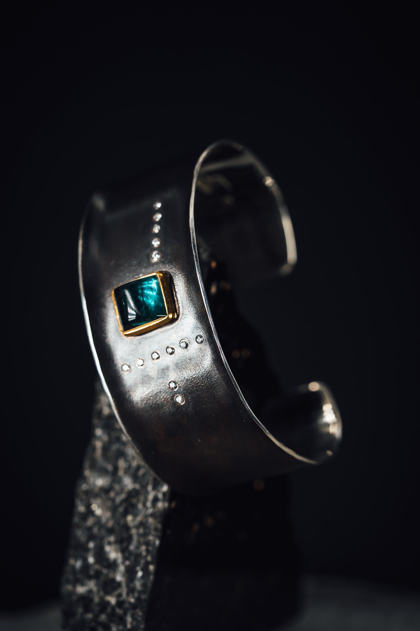 Sterling Silver/22k Yellow Gold Tourmaline and Diamond Cuff