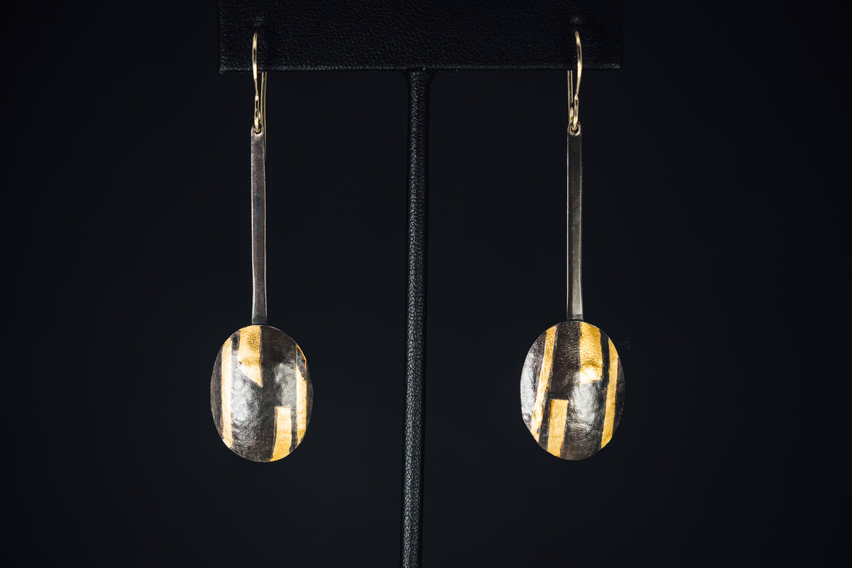 Oxidized Sterling Silver and 23.5k Yellow Gold Earrings