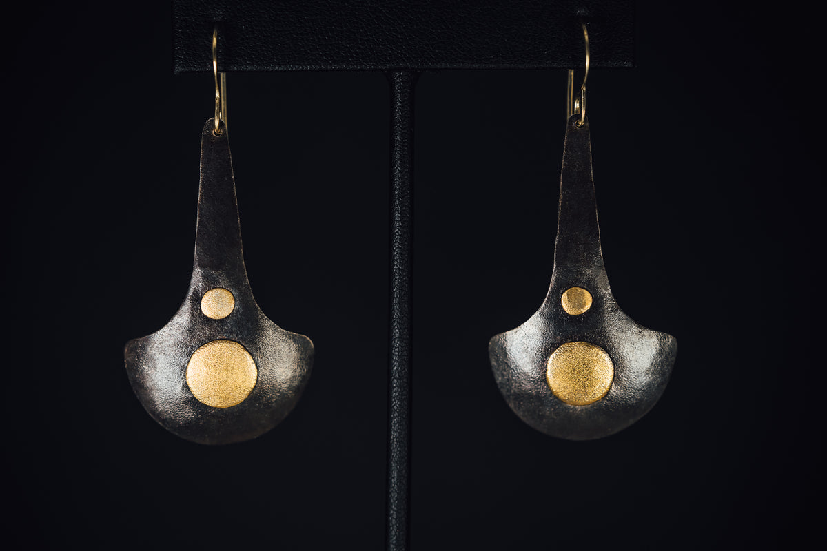 Oxidized Sterling Silver and 22k Yellow Gold Earrings