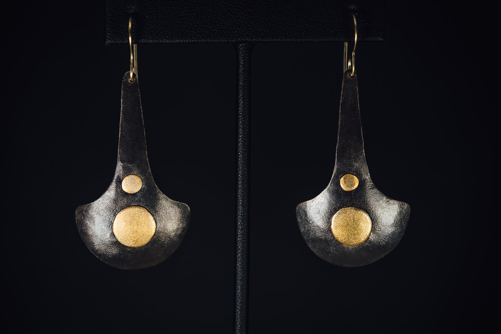 Oxidized Sterling Silver and 22k Yellow Gold Earrings