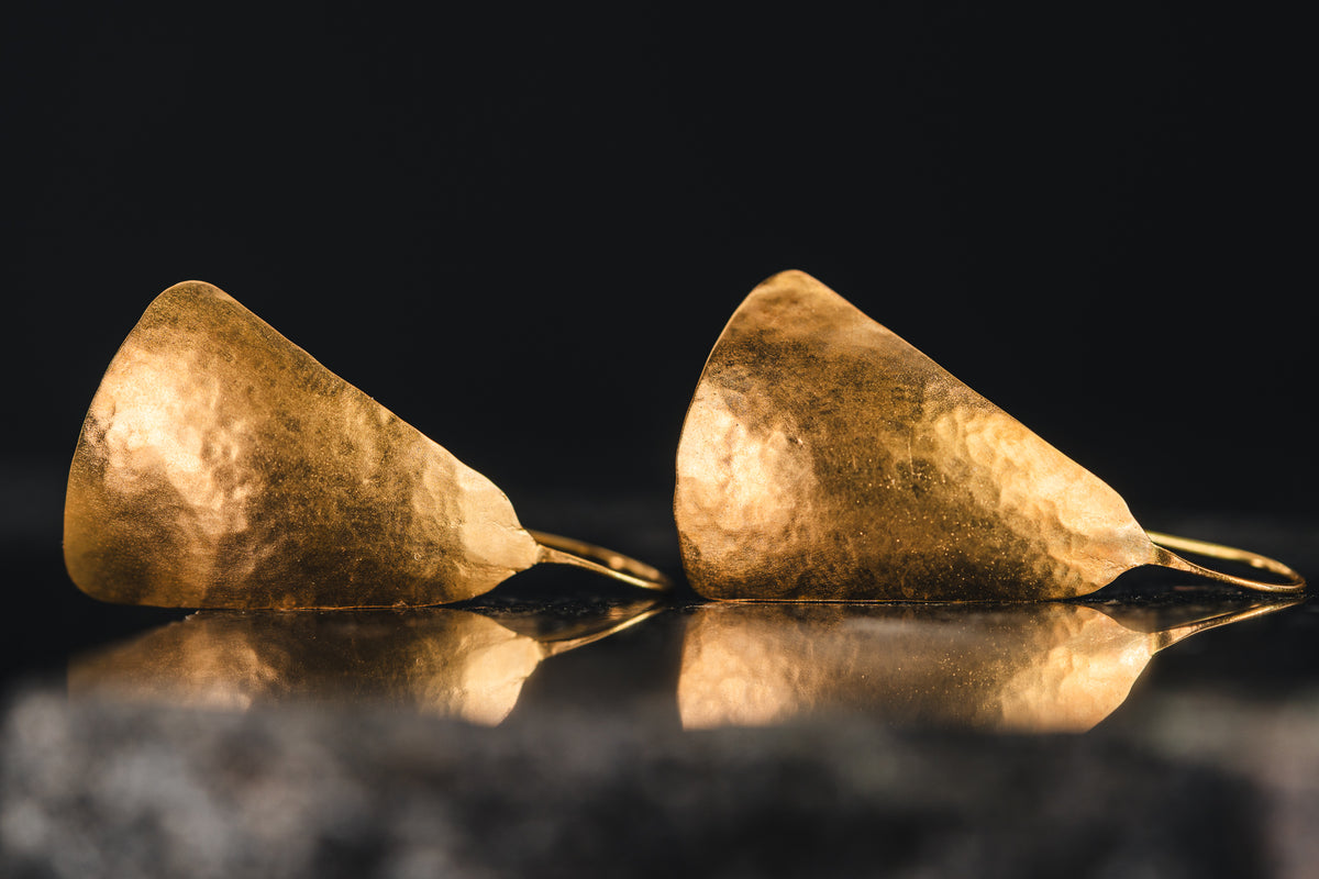 22k Yellow Gold Custom Broad Fan Earrings