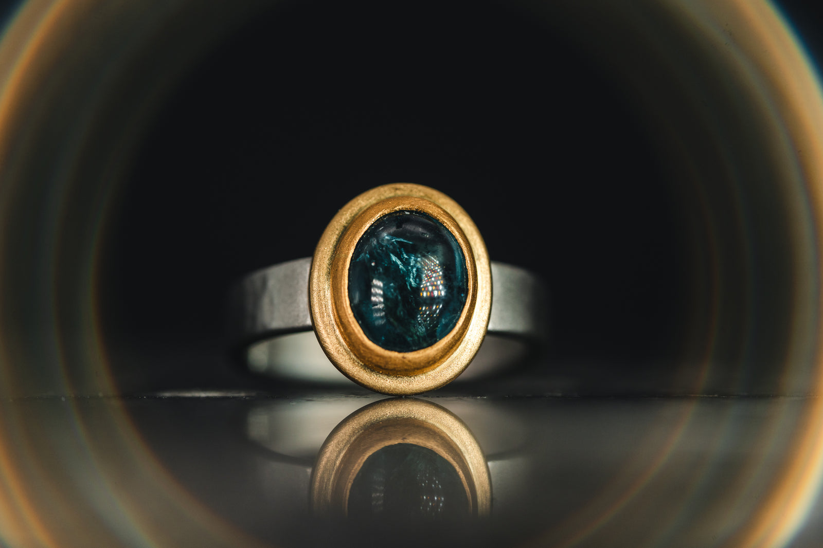Platinum/22k Yellow Idicolite Green Tourmaline Ring