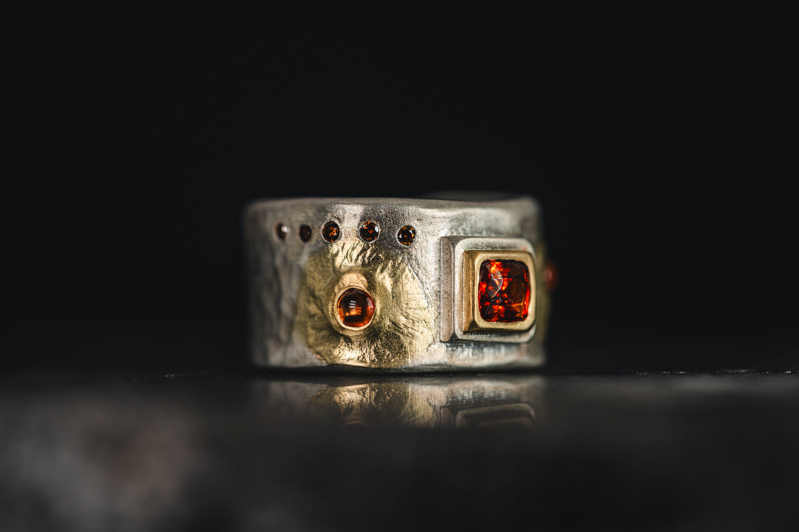 Sterling Silver Garnet, Sapphire and Diamond Cigar Syle Band