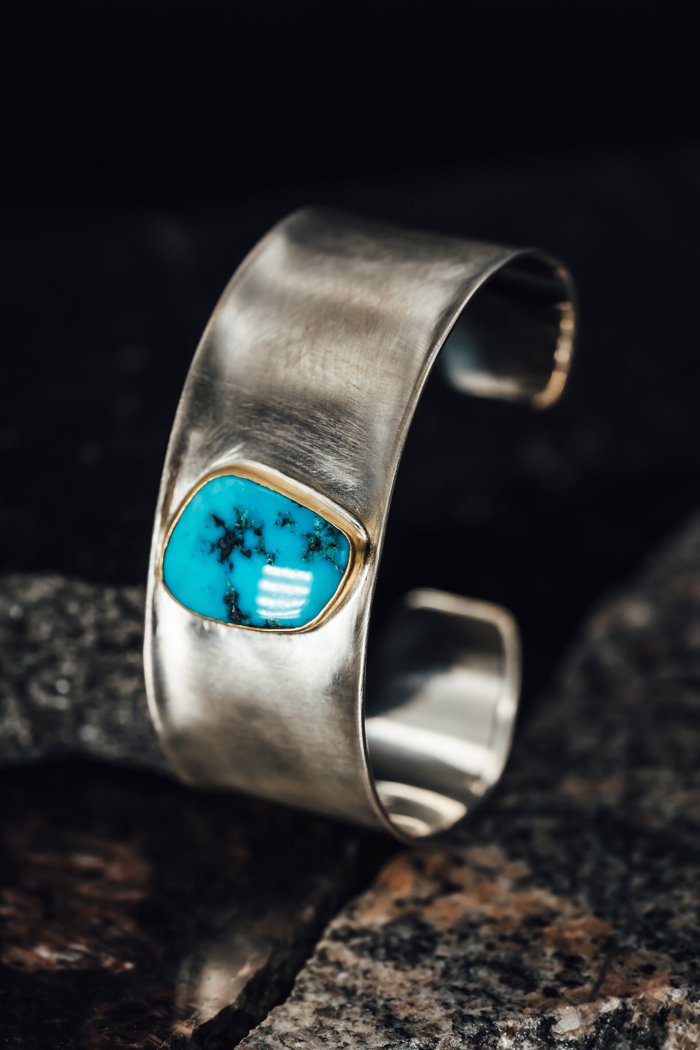 Sterling Silver/22k Yellow Gold and Turquoise Cuff