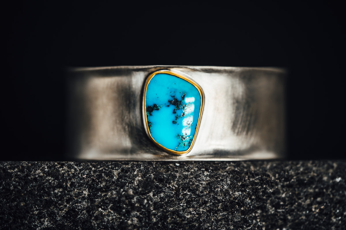 Sterling Silver/22k Yellow Gold and Turquoise Cuff