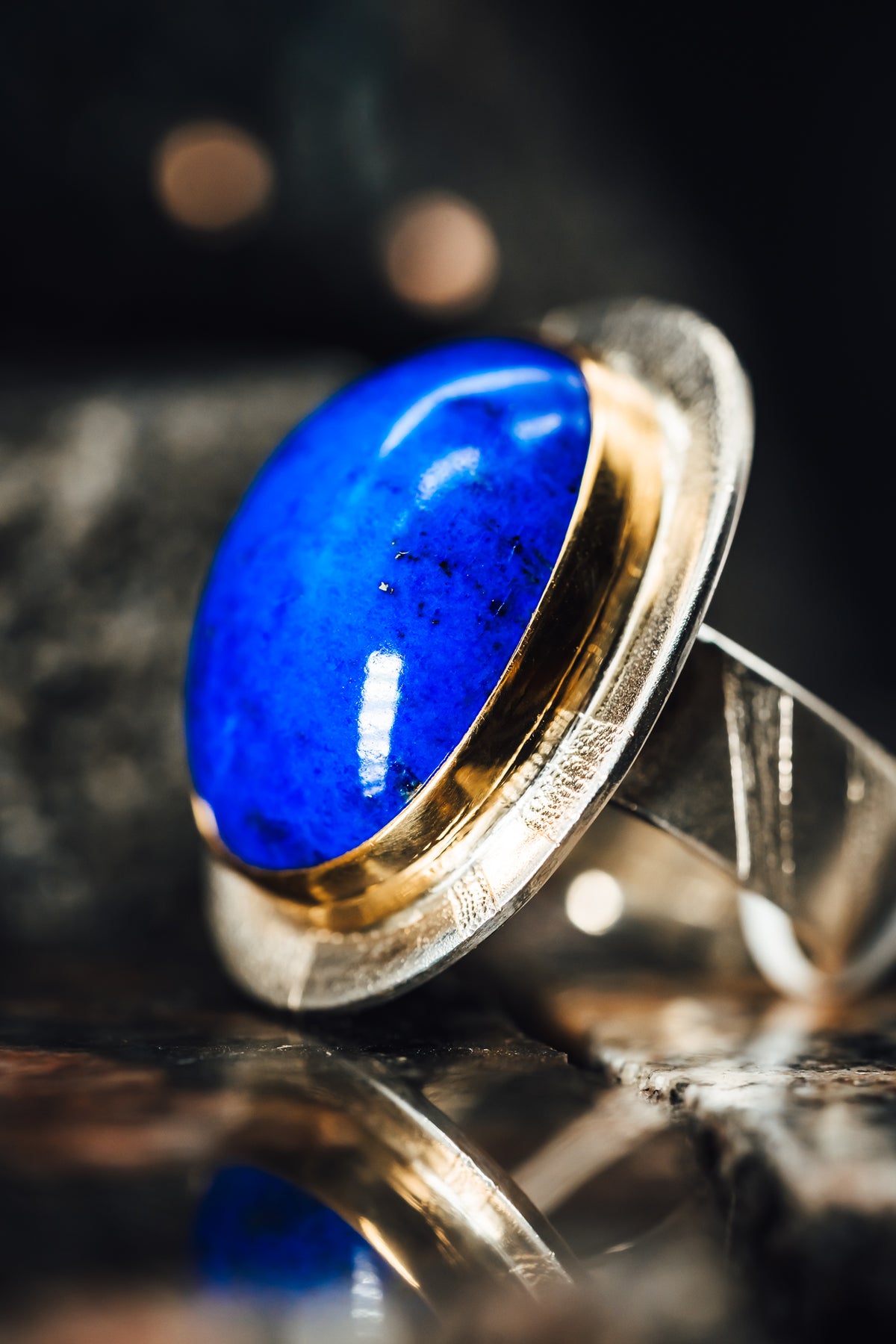 Sterling Silver/22k Yellow Gold Lapis Ring