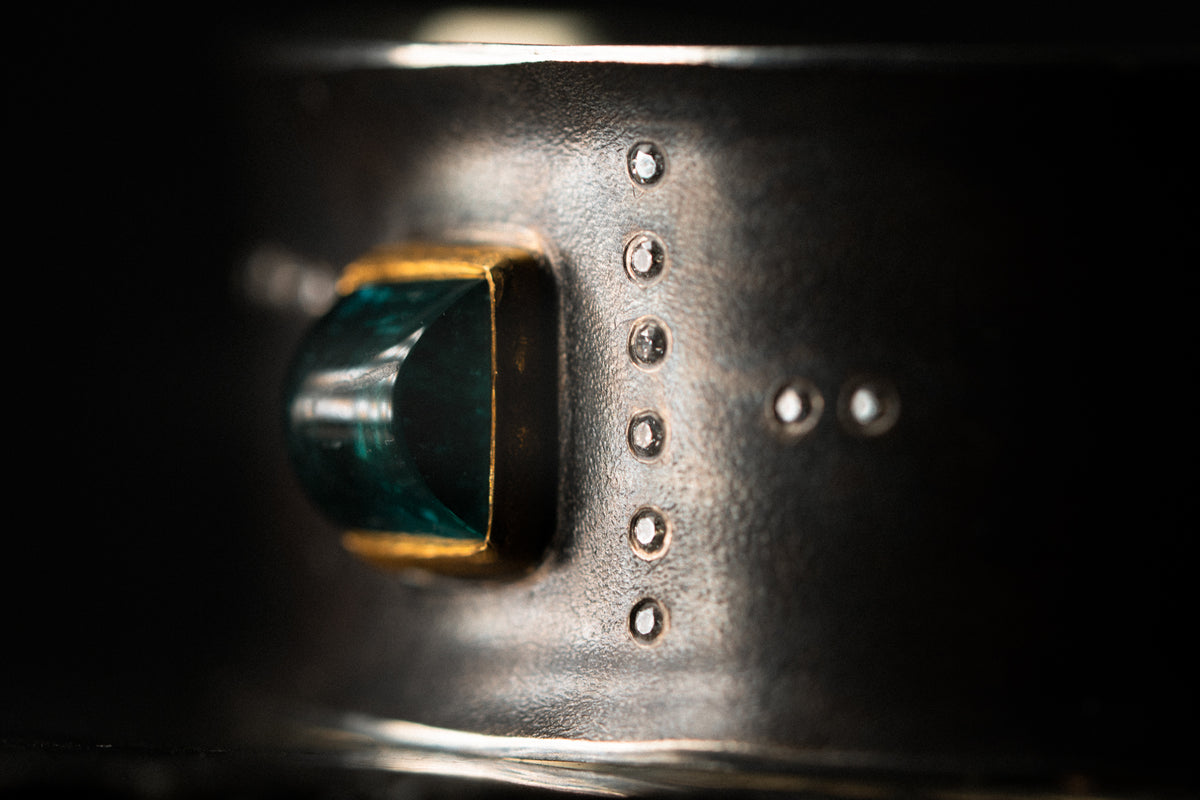 Sterling Silver/22k Yellow Gold Tourmaline and Diamond Cuff