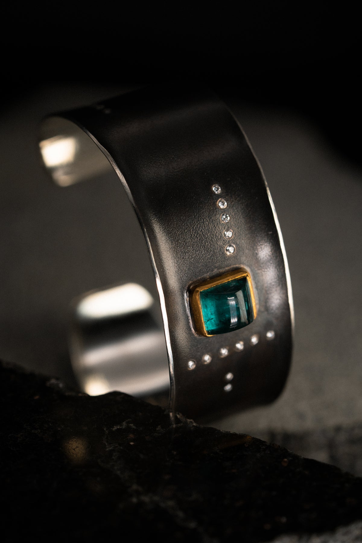 Sterling Silver/22k Yellow Gold Tourmaline and Diamond Cuff