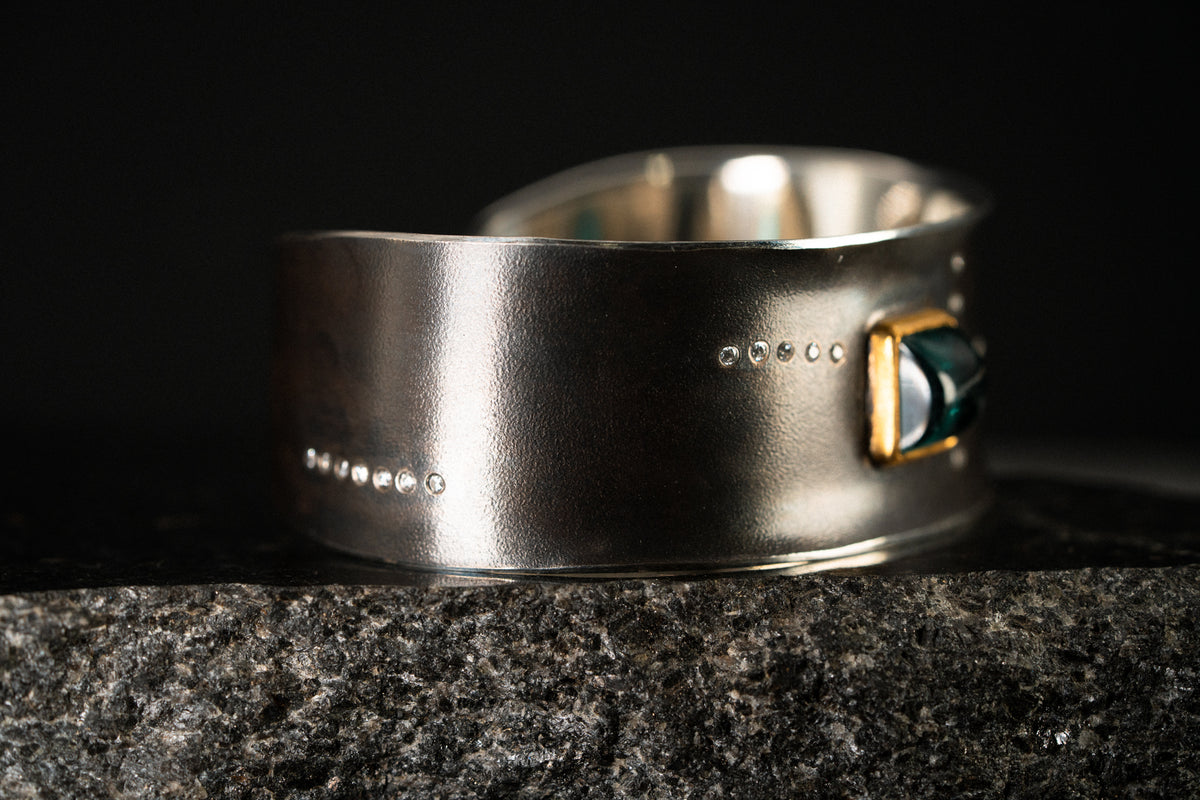 Sterling Silver/22k Yellow Gold Tourmaline and Diamond Cuff