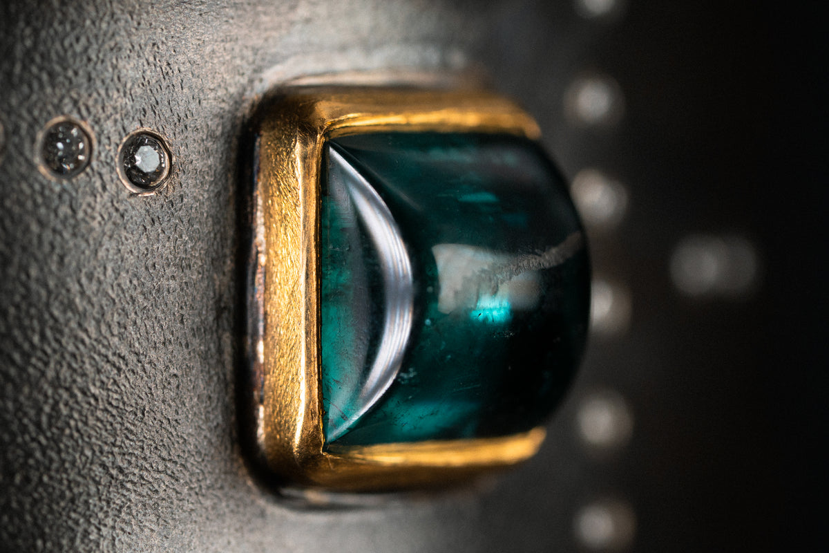 Sterling Silver/22k Yellow Gold Tourmaline and Diamond Cuff