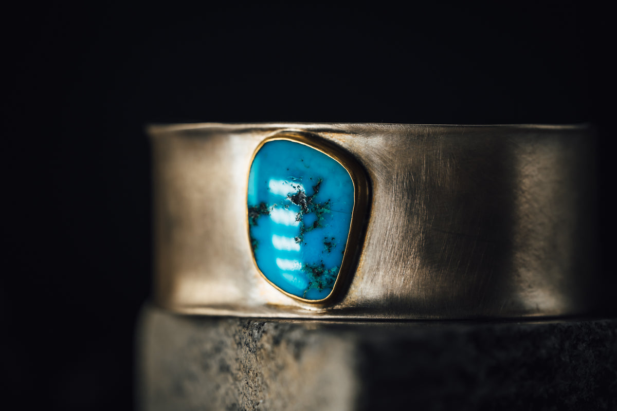 Sterling Silver/22k Yellow Gold and Turquoise Cuff