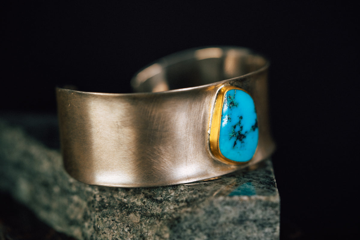 Sterling Silver/22k Yellow Gold and Turquoise Cuff