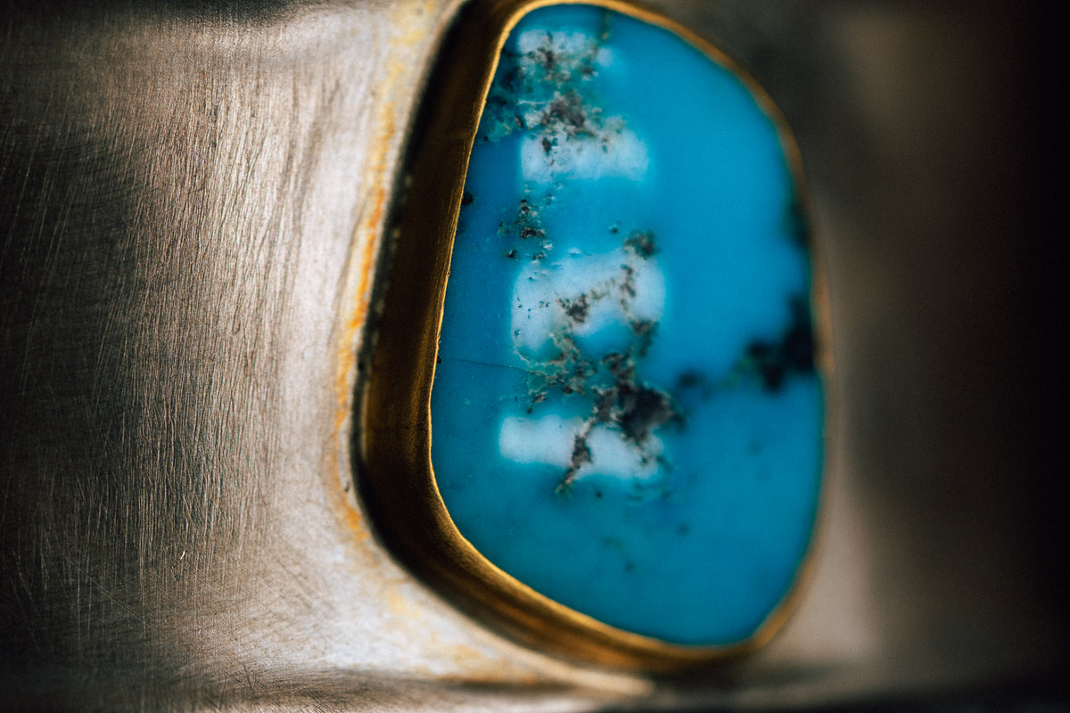 Sterling Silver/22k Yellow Gold and Turquoise Cuff