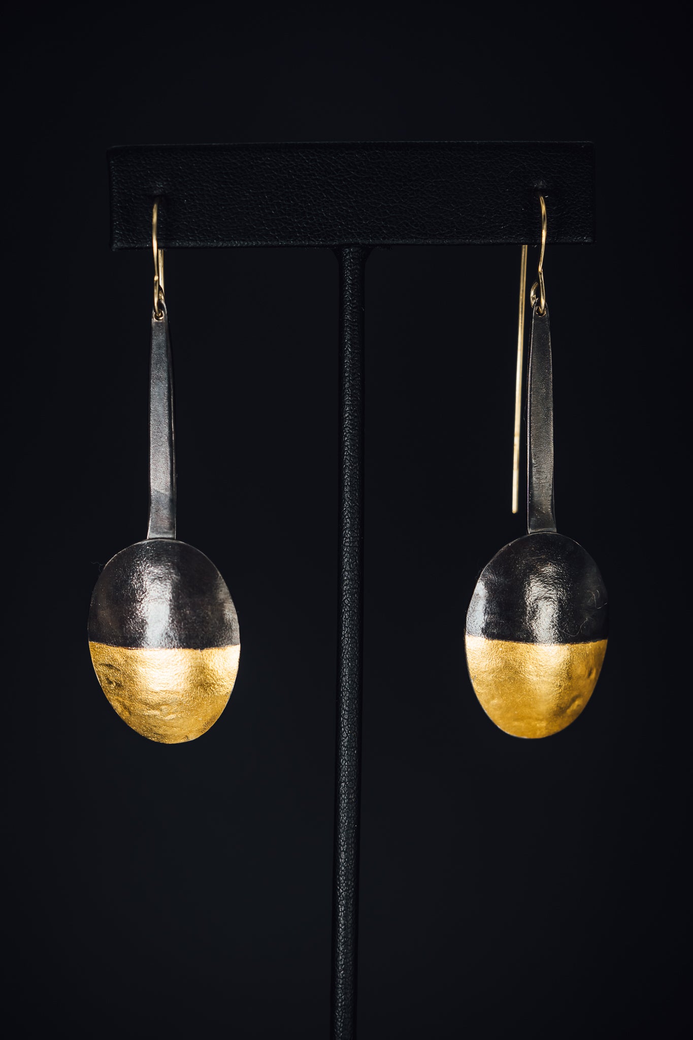 Oxidized Sterling Silver and 23.5k Yellow Gold Earrings