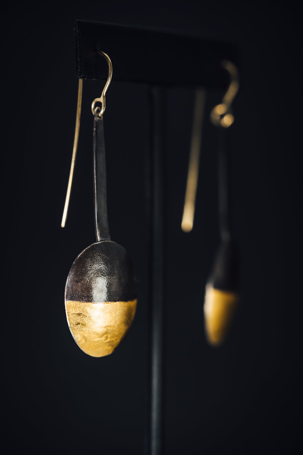 Oxidized Sterling Silver and 23.5k Yellow Gold Earrings